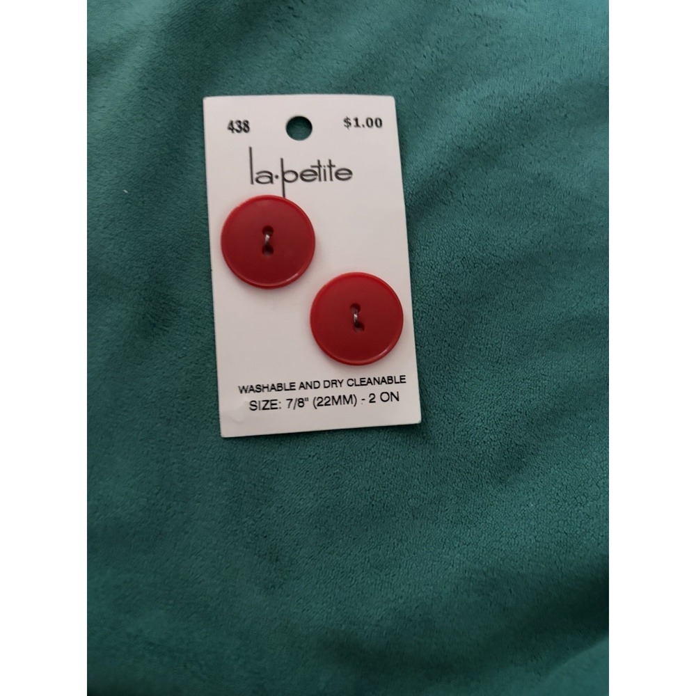 La Petite Red Round 2-Hole Buttons on Card Size 7/8 inch Washable Set Of 2 Italy